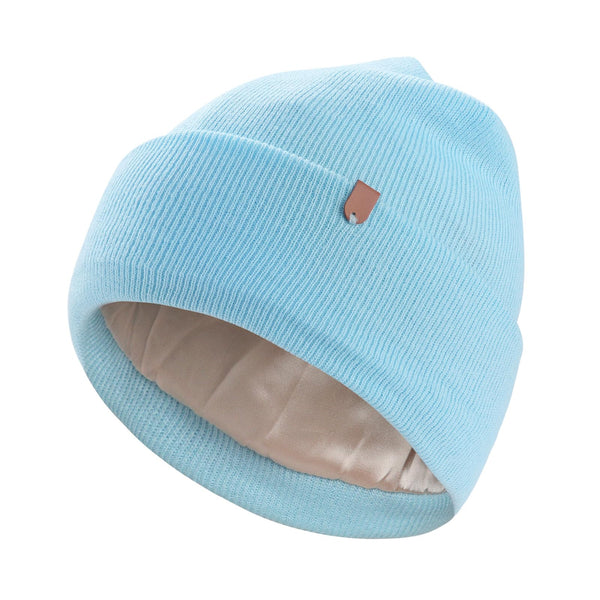 AWAYTR Satin-Lined Winter Beanie Knit Hat, Acrylic Knit with Silk Interior, Soft Slouchy Cuffed Design for Women & Men