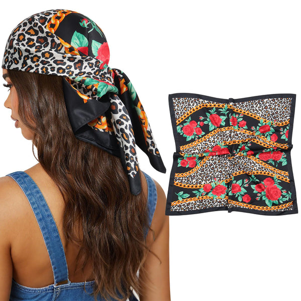 AWAYTR 27.5" Satin Head Scarf for Women's Hair Scarf Reversible Silk Bandanas for Sleeping Head Wrap Neck Cover