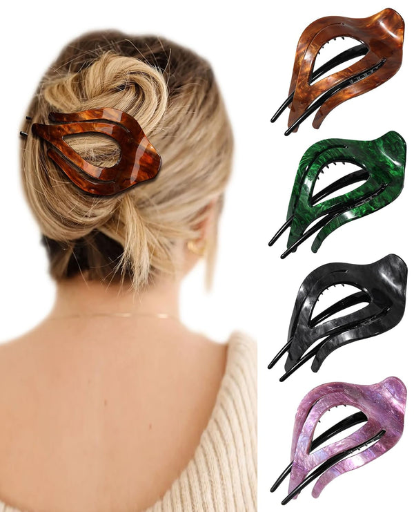 4Pcs Acrylic  French Concord Curved Hair Clips