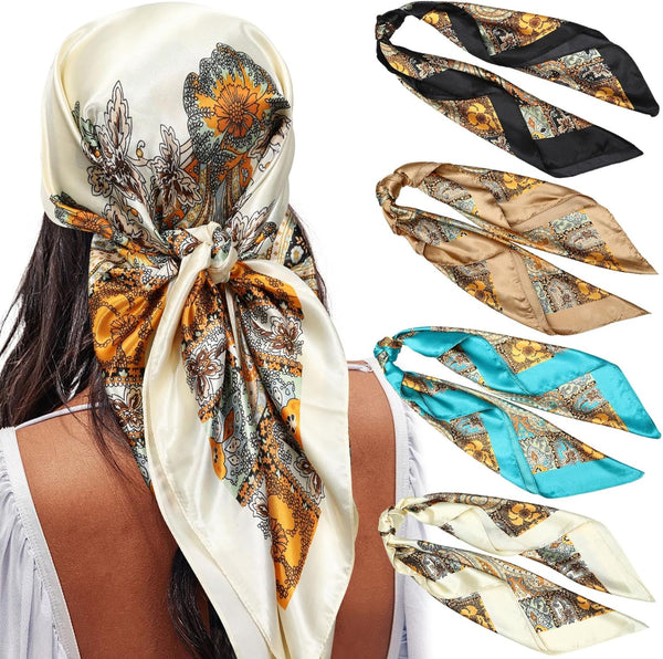 35” Satin Large Square Head Scarves (Pack of 4)