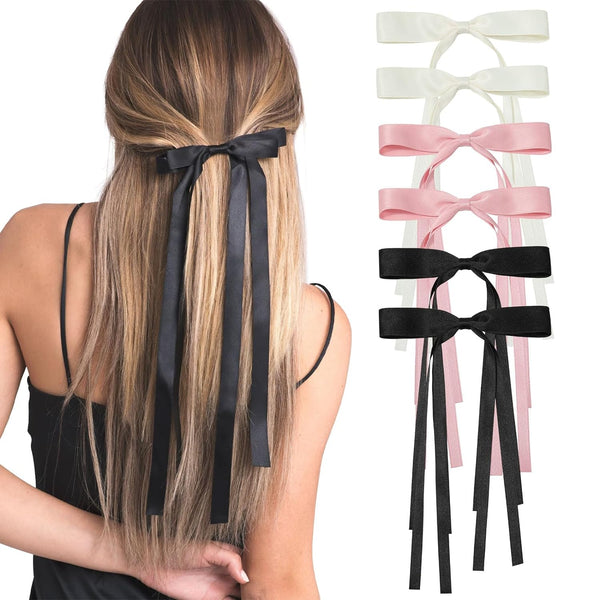 Silky Satin Ribbon Hair Bow Barrette for Women Girls